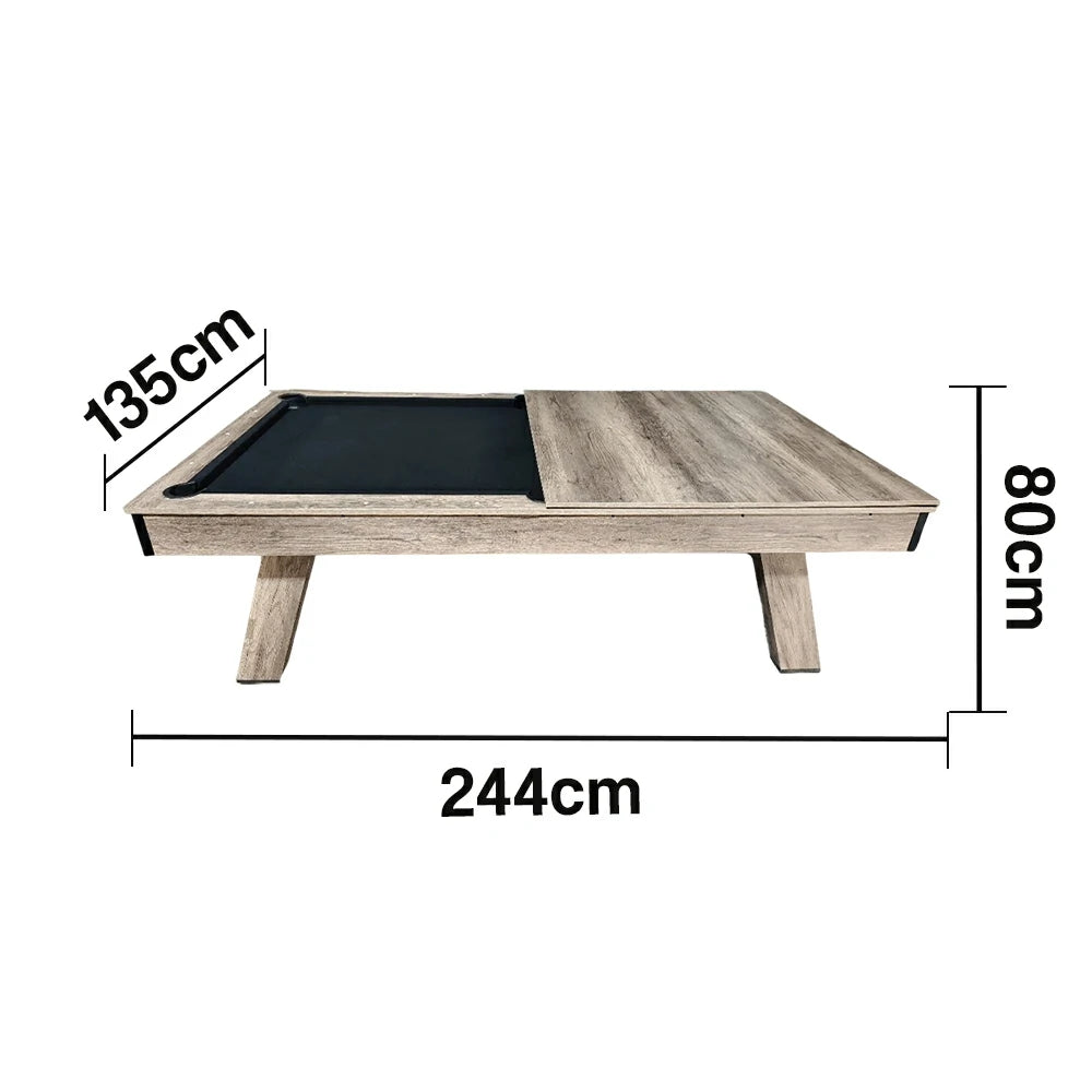 CUETIQ LM 7/8FT 3-in-1 Billiards / Table Tennis / Dining Table - Black Felt, Silver Mist Frame, Free Accessories