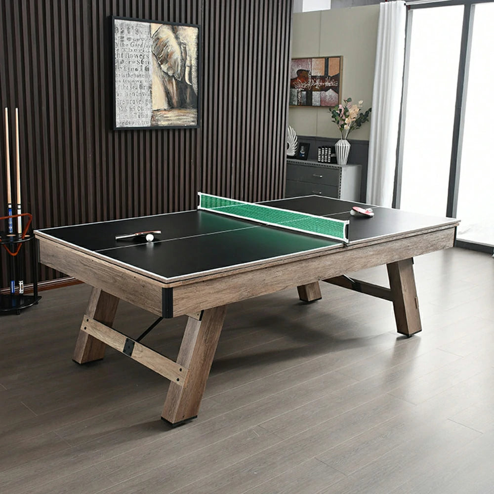 CUETIQ LM 9FT 3-in-1 Billiards / Table Tennis / Dining Table - Black Felt, Silver Mist Frame, Free Accessories