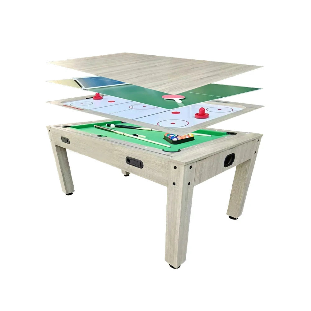 CUETIQ 6FT/7FT 4-in-1 Flip Pool Table - Billiards, Air Hockey, Table Tennis & Dining Top, Space-Saving Design, Smooth Felt Surface, Durable MDF Frame, Free Accessories