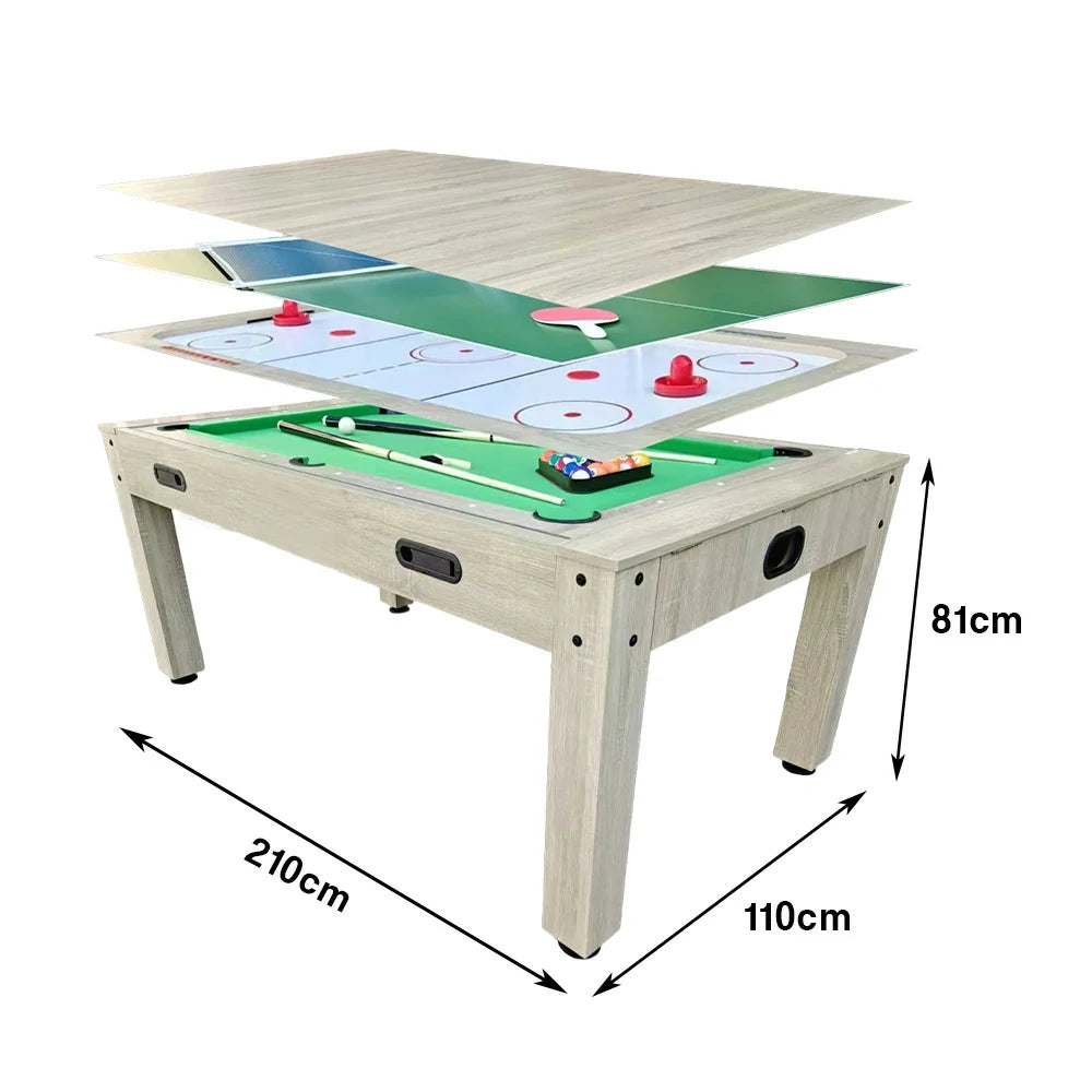 CUETIQ 6FT/7FT 4-in-1 Flip Pool Table - Billiards, Air Hockey, Table Tennis & Dining Top, Space-Saving Design, Smooth Felt Surface, Durable MDF Frame, Free Accessories
