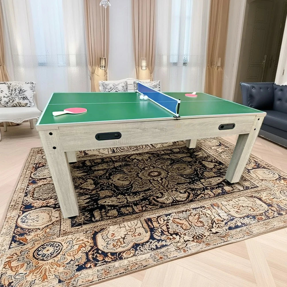 CUETIQ 6FT/7FT 4-in-1 Flip Pool Table - Billiards, Air Hockey, Table Tennis & Dining Top, Space-Saving Design, Smooth Felt Surface, Durable MDF Frame, Free Accessories
