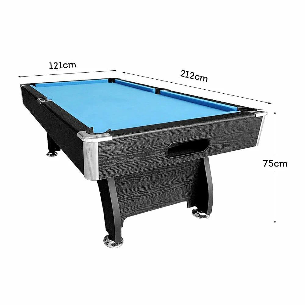 CUETIQ 9FT MDF Pool Snooker Billiard Table - Modern Luxury Design with Ball Return System, Adjustable Leg Levellers, Full Accessories Included - Black Frame Blue Felt