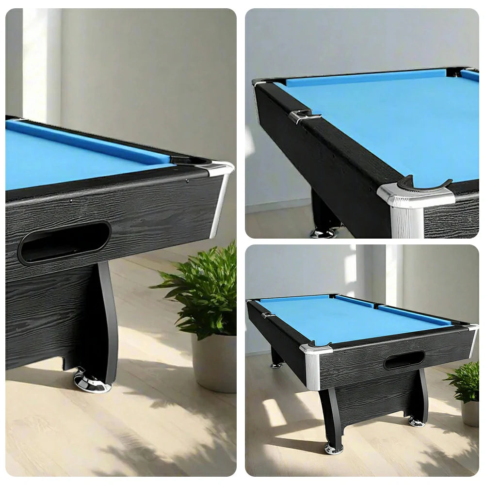 CUETIQ 9FT MDF Pool Snooker Billiard Table - Modern Luxury Design with Ball Return System, Adjustable Leg Levellers, Full Accessories Included - Black Frame Blue Felt