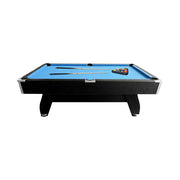 CUETIQ 9FT MDF Pool Snooker Billiard Table - Modern Luxury Design with Ball Return System, Adjustable Leg Levellers, Full Accessories Included - Black Frame Blue Felt
