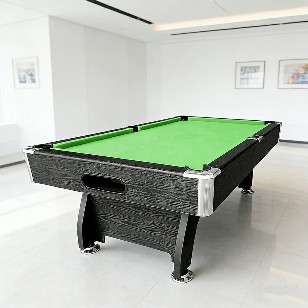 CUETIQ 9FT MDF Pool Snooker Billiard Table - Modern Luxury Design with Ball Return System, Adjustable Leg Levellers, Full Accessories Included - Black Frame Green Felt