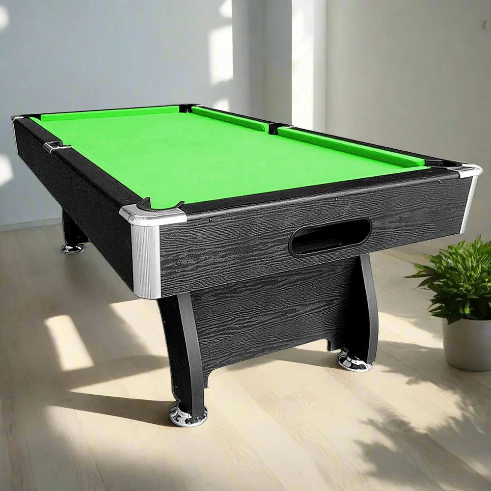 CUETIQ 9FT MDF Pool Snooker Billiard Table - Modern Luxury Design with Ball Return System, Adjustable Leg Levellers, Full Accessories Included - Black Frame Green Felt