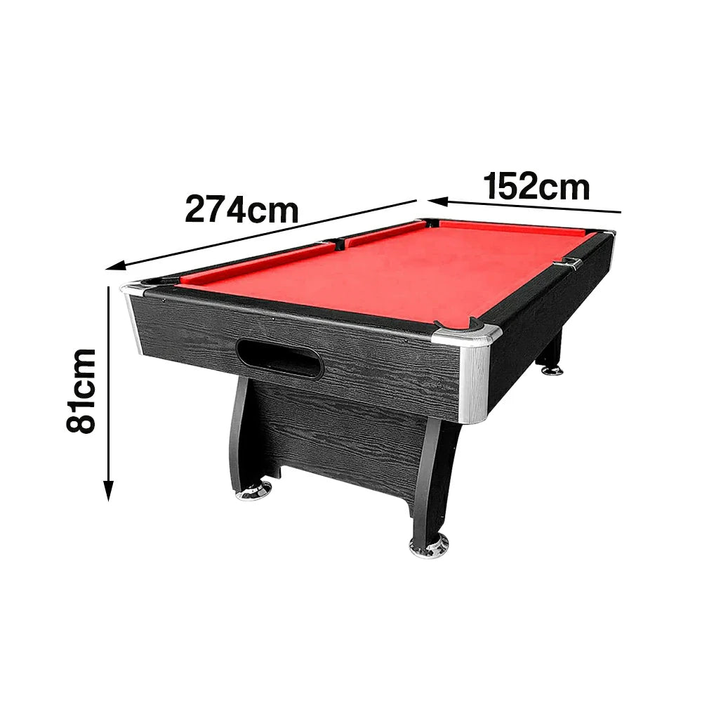 CUETIQ 9FT MDF Pool Snooker Billiard Table - Modern Luxury Design with Ball Return System, Adjustable Leg Levellers, Full Accessories Included - Black Frame Red Felt
