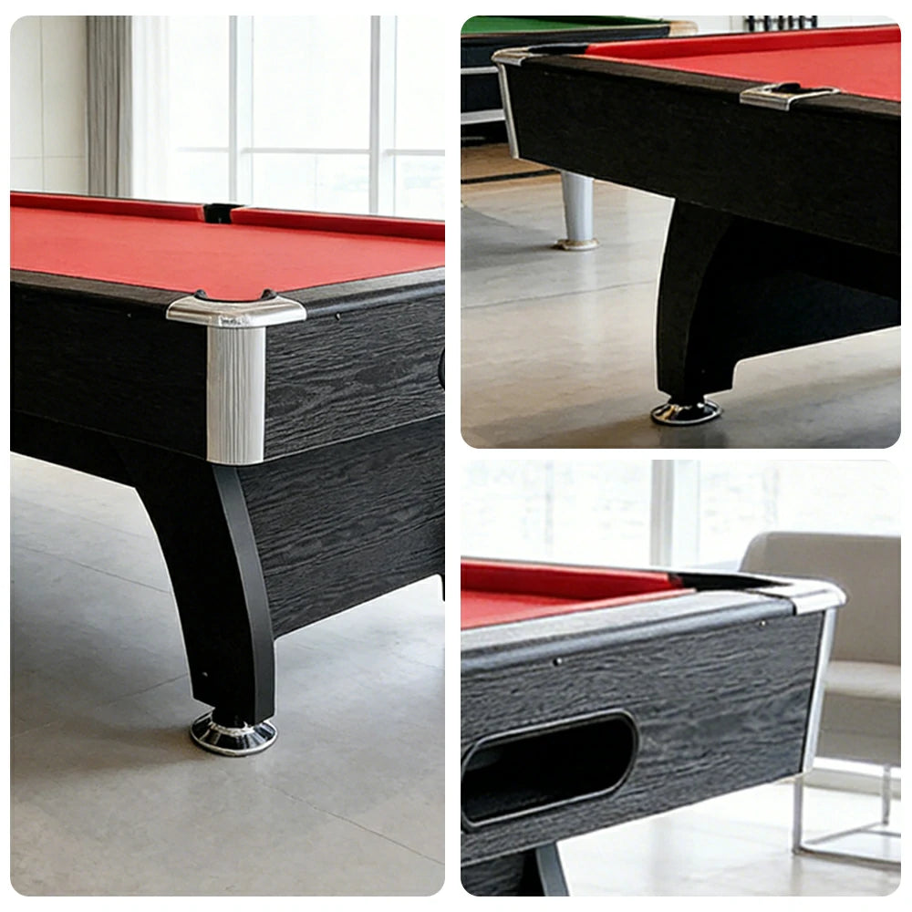CUETIQ 9FT MDF Pool Snooker Billiard Table - Modern Luxury Design with Ball Return System, Adjustable Leg Levellers, Full Accessories Included - Black Frame Red Felt