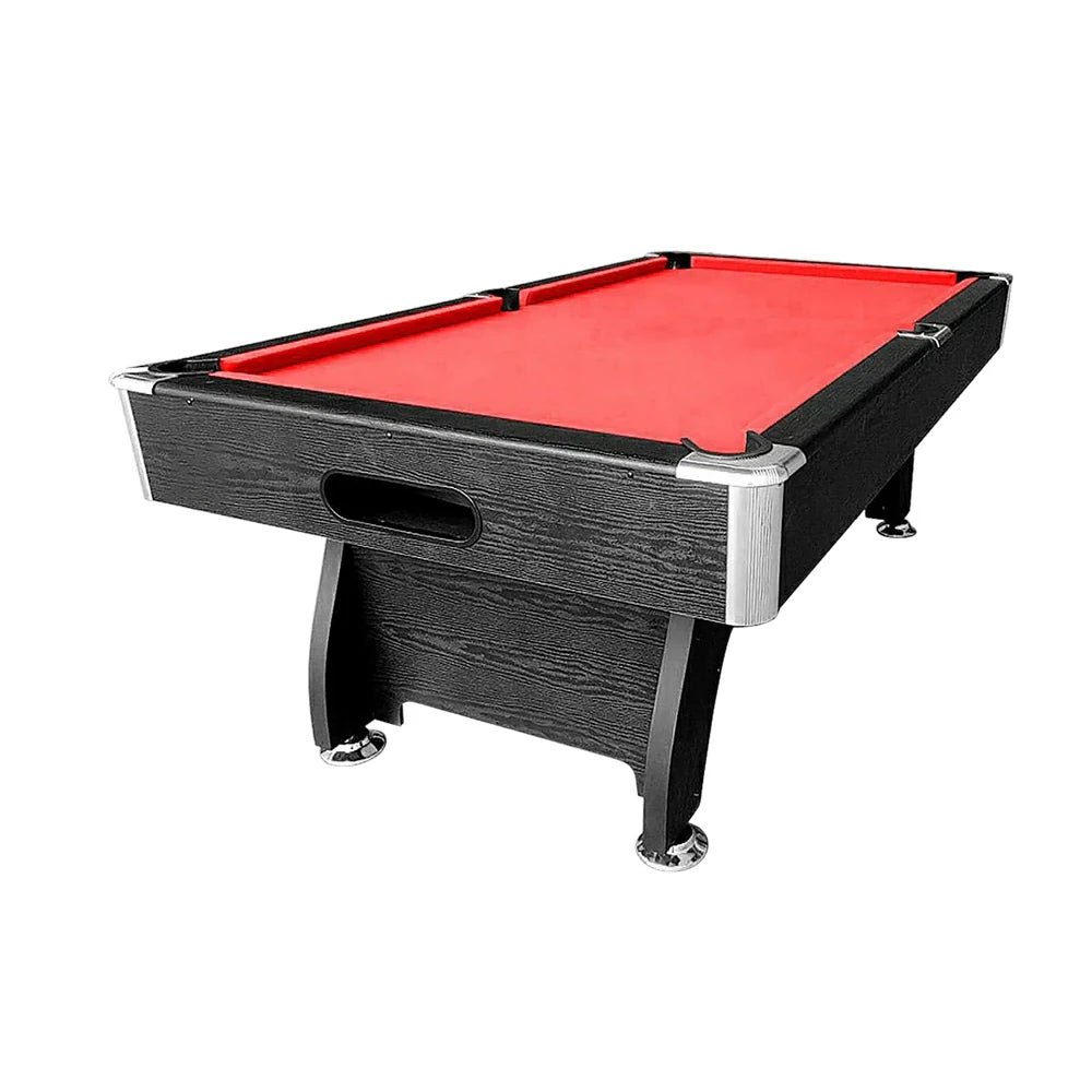 CUETIQ 9FT MDF Pool Snooker Billiard Table - Modern Luxury Design with Ball Return System, Adjustable Leg Levellers, Full Accessories Included - Black Frame Red Felt