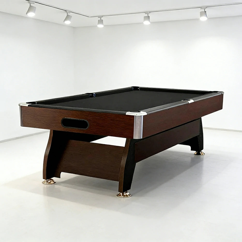 CUETIQ 9FT MDF Pool Snooker Billiard Table with Accessories Pack - Ball Return System, Adjustable Leg Levellers - Walnut Frame Black Felt