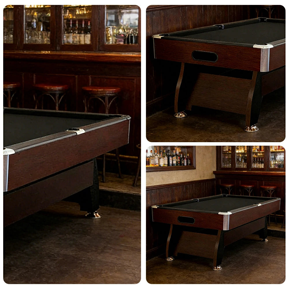 CUETIQ 9FT MDF Pool Snooker Billiard Table with Accessories Pack - Ball Return System, Adjustable Leg Levellers - Walnut Frame Black Felt