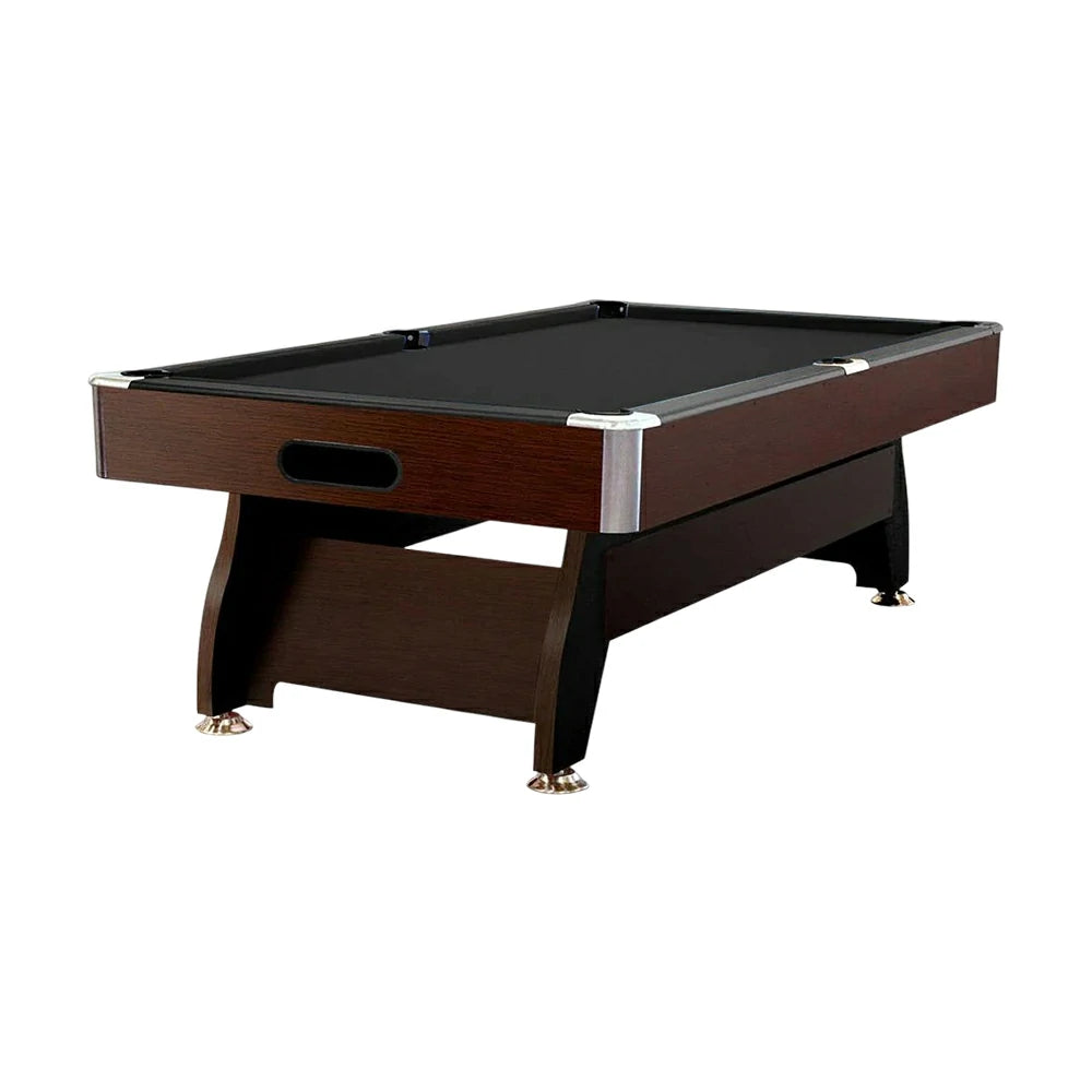 CUETIQ 9FT MDF Pool Snooker Billiard Table with Accessories Pack - Ball Return System, Adjustable Leg Levellers - Walnut Frame Black Felt