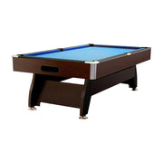 CUETIQ 9FT MDF Pool Snooker Billiard Table with Accessories Pack - Ball Return System, Adjustable Leg Levellers - Walnut Frame Blue Felt