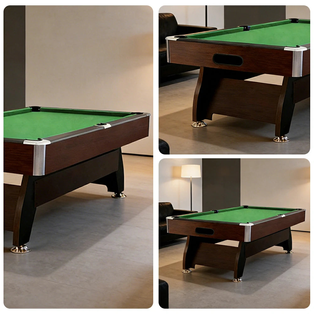 CUETIQ 9FT MDF Pool Snooker Billiard Table with Accessories Pack - Ball Return System, Adjustable Leg Levellers - Walnut Frame Green Felt