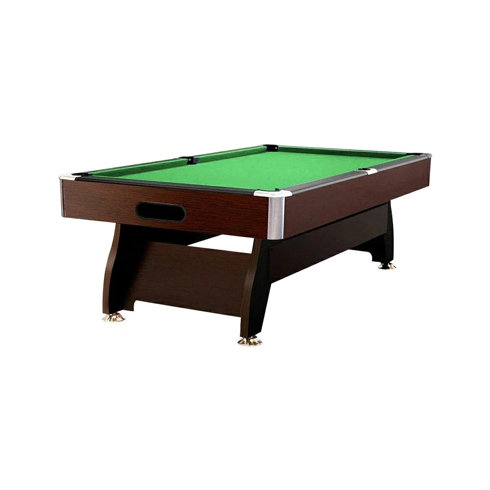 CUETIQ 9FT MDF Pool Snooker Billiard Table with Accessories Pack - Ball Return System, Adjustable Leg Levellers - Walnut Frame Green Felt