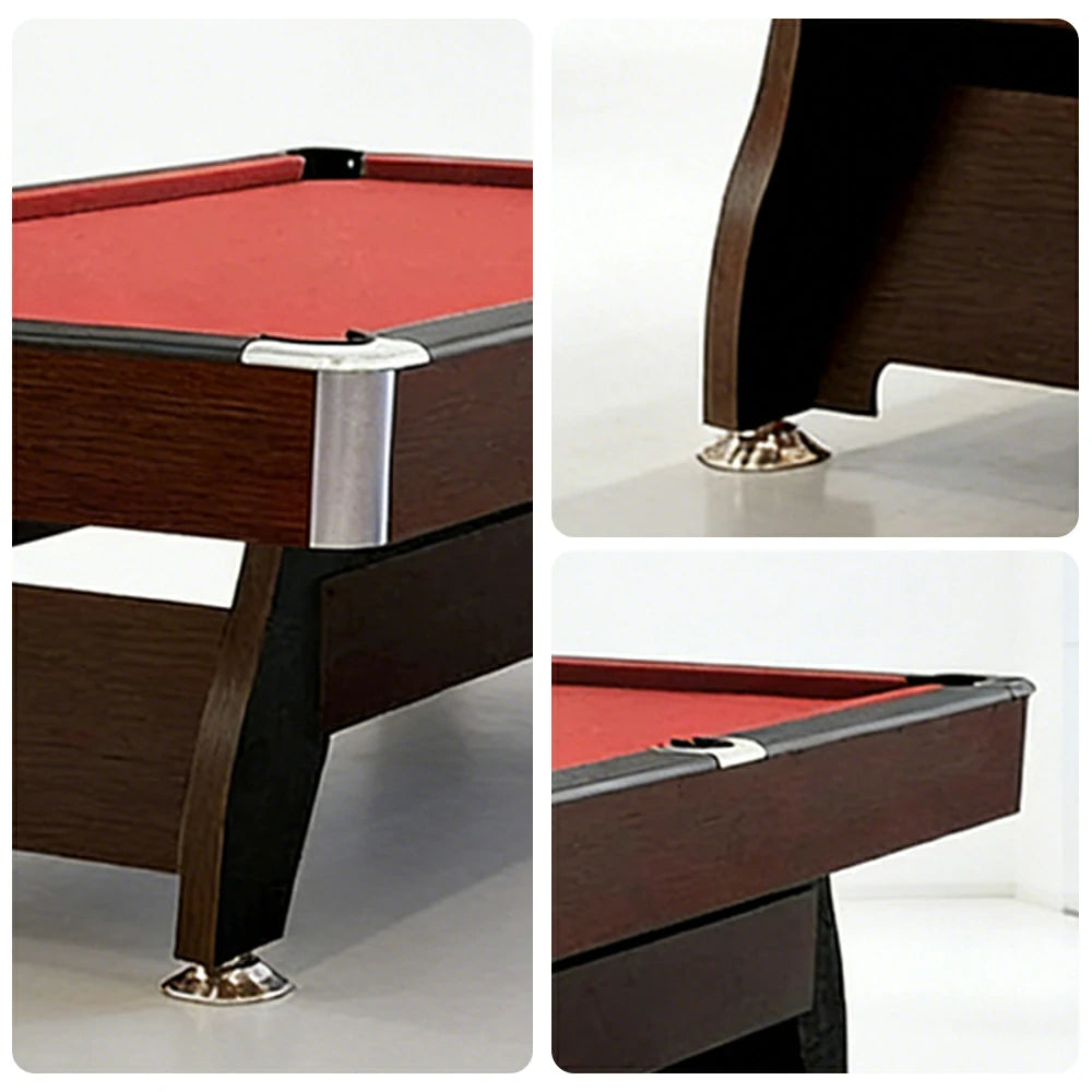 CUETIQ 9FT MDF Pool Snooker Billiard Table with Accessories Pack - Ball Return System, Adjustable Leg Levellers - Walnut Frame Red Felt