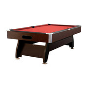 CUETIQ 9FT MDF Pool Snooker Billiard Table with Accessories Pack - Ball Return System, Adjustable Leg Levellers - Walnut Frame Red Felt