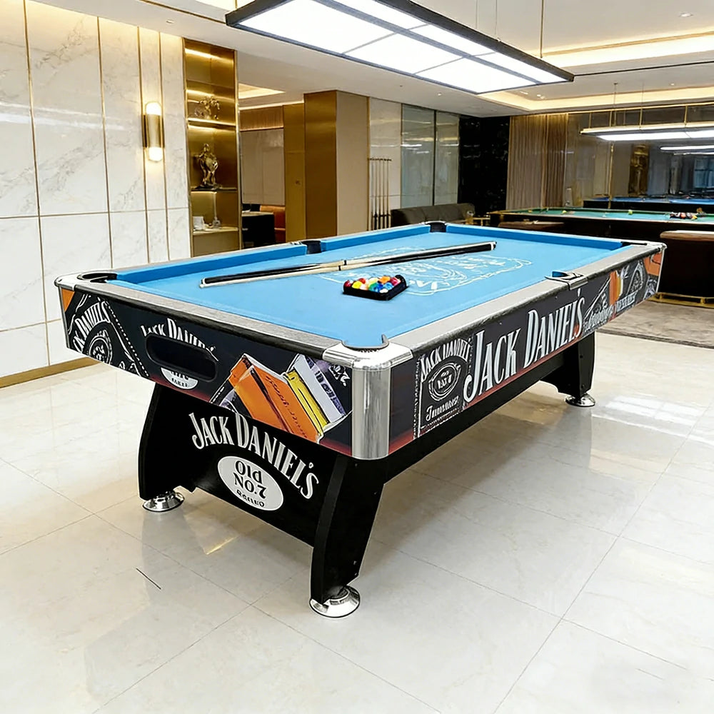 CUETIQ 9FT Pool Table Professional Billiards Table Durable MDF Construction Home Game Set - Black Frame Blue