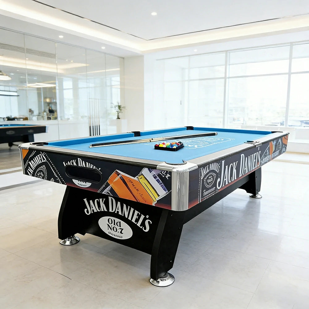 CUETIQ 9FT Pool Table Professional Billiards Table Durable MDF Construction Home Game Set - Black Frame Blue