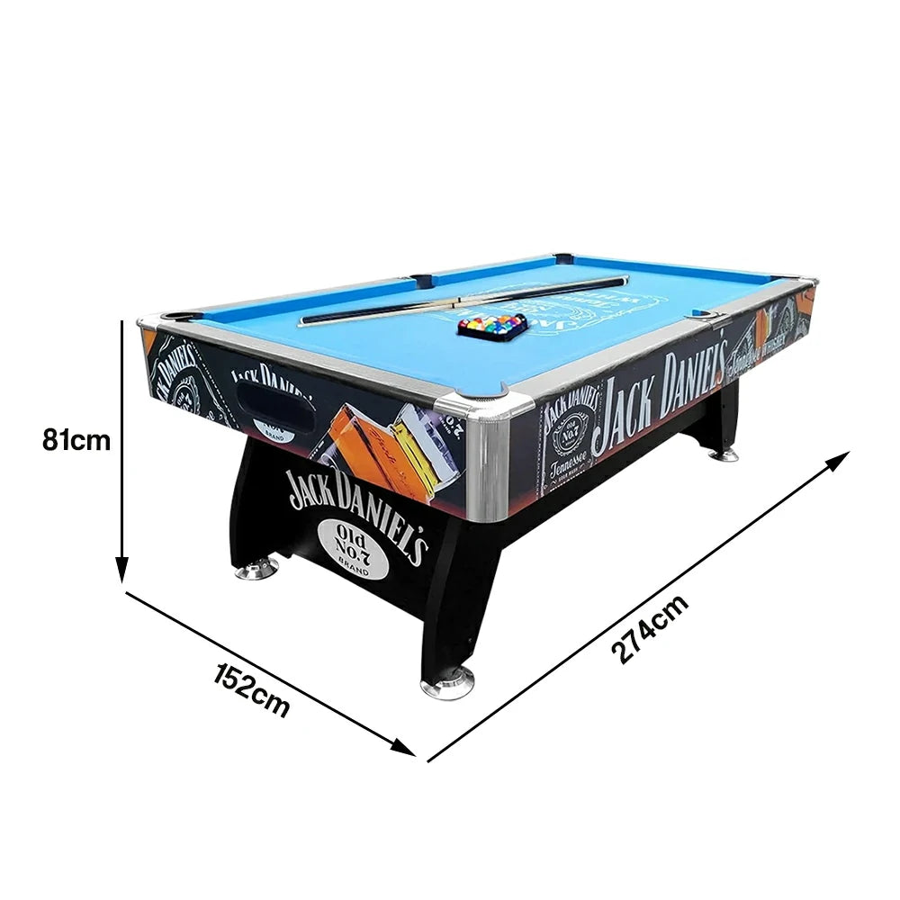 CUETIQ 9FT Pool Table Professional Billiards Table Durable MDF Construction Home Game Set - Black Frame Blue