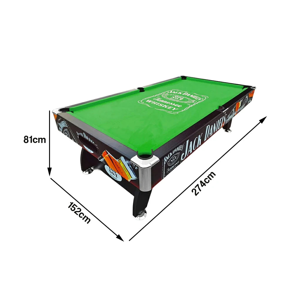 CUETIQ 9FT Pool Table Professional Billiards Table Durable MDF Construction Home Game Set - Black Frame Green