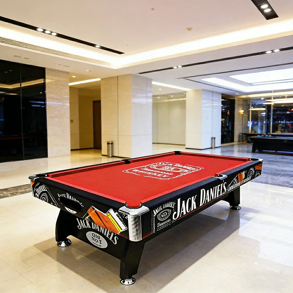 CUETIQ 9FT Pool Table Professional Billiards Table Durable MDF Construction Home Game Set - Black Frame Red