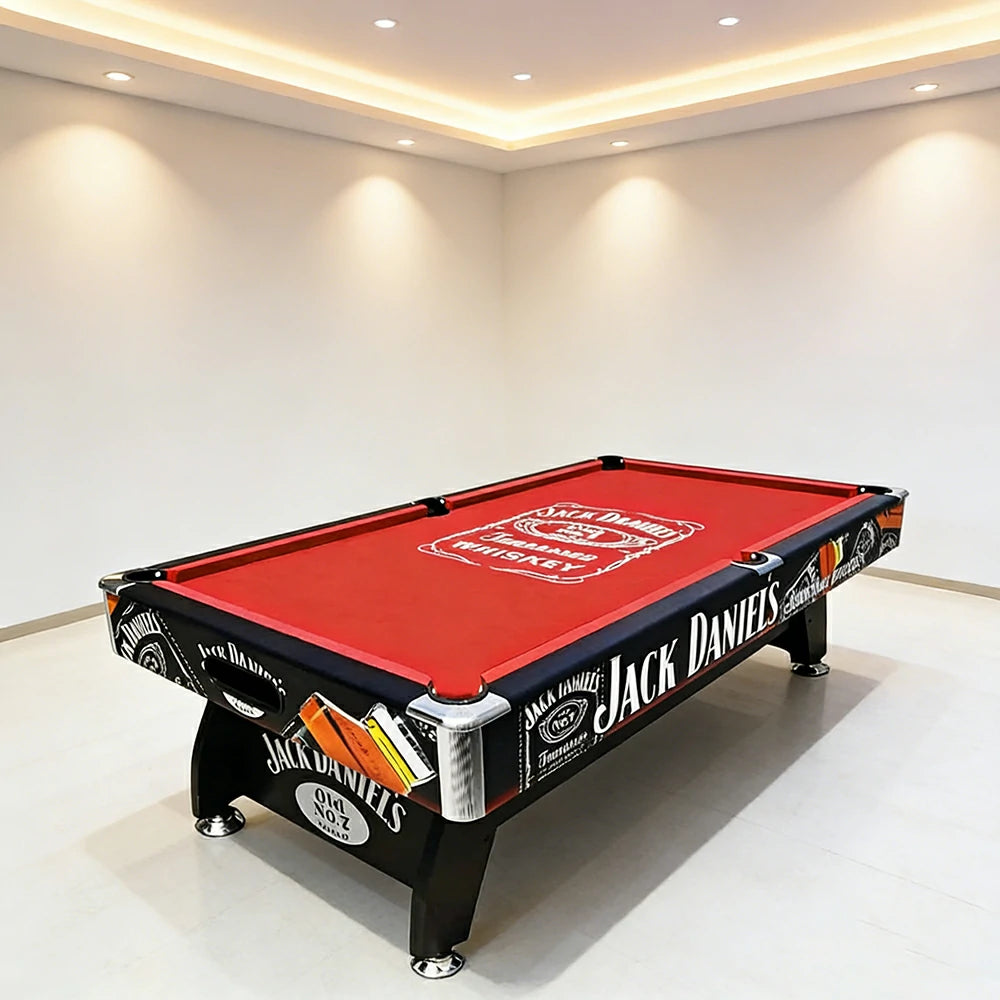 CUETIQ 9FT Pool Table Professional Billiards Table Durable MDF Construction Home Game Set - Black Frame Red