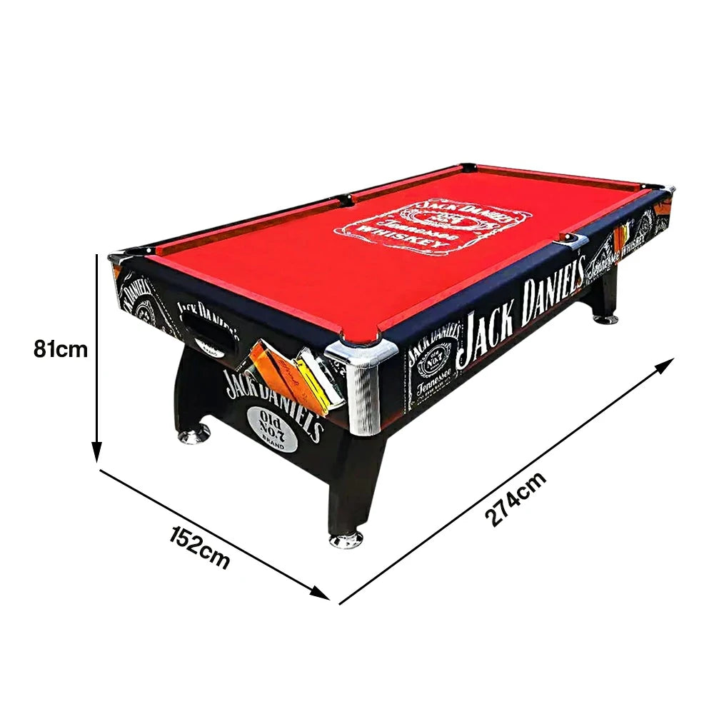 CUETIQ 9FT Pool Table Professional Billiards Table Durable MDF Construction Home Game Set - Black Frame Red