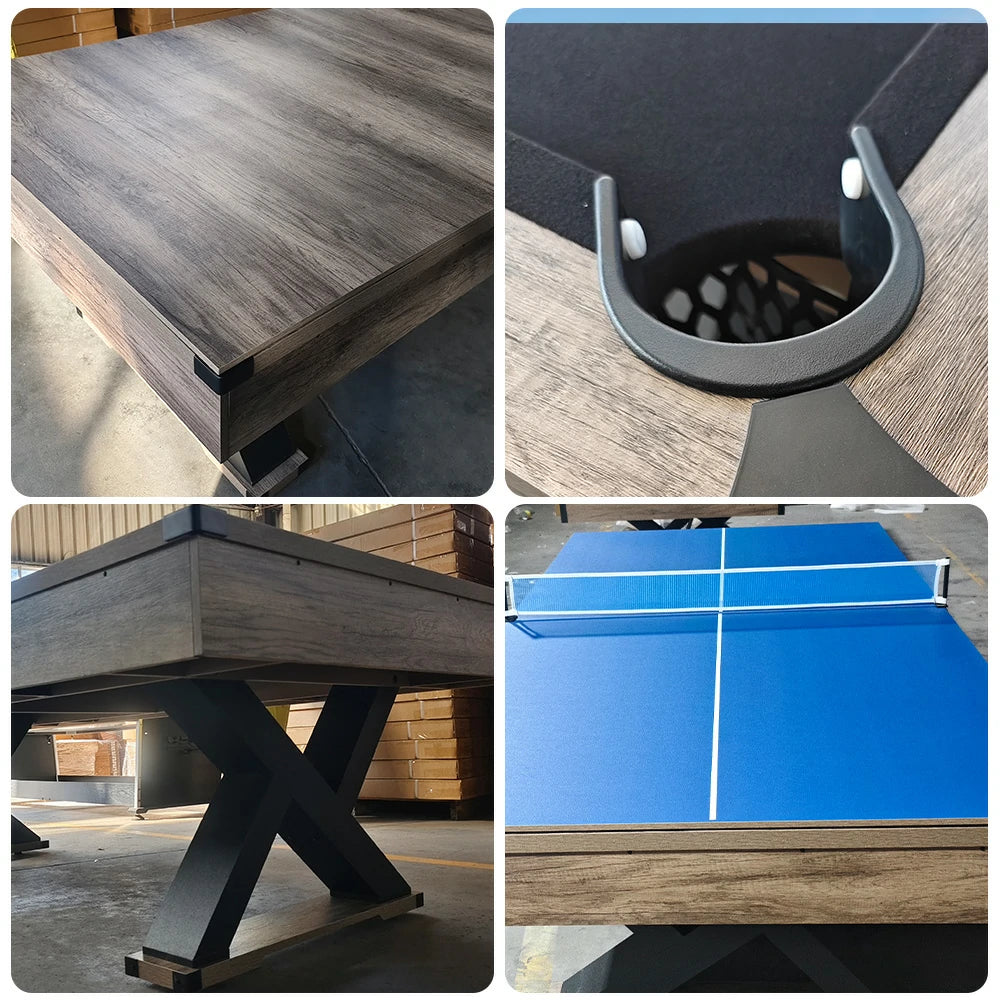 CUETIQ P028 Kingkong 7/8FT 3-in-1 Multi-Function Pool Table - Convertible to Ping Pong Table & Dining Table Top, MDF Construction - Black