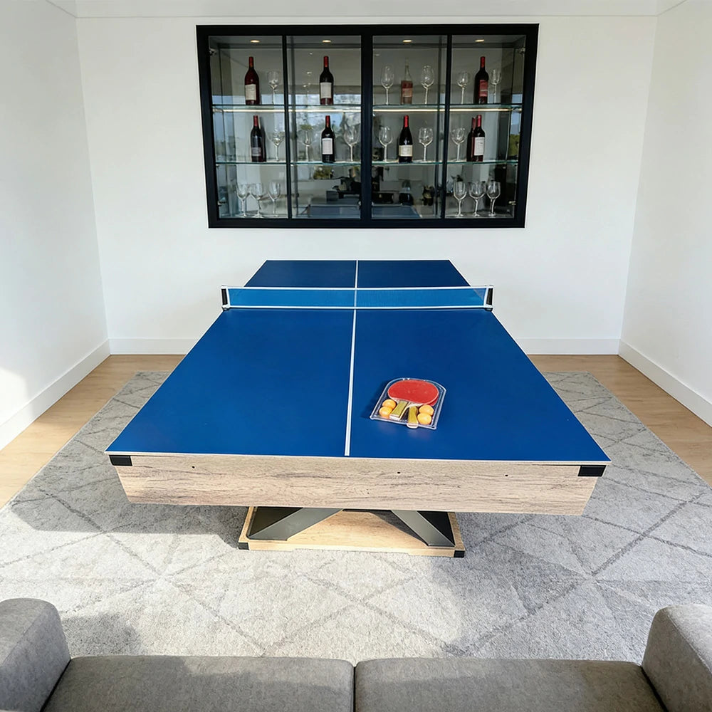 CUETIQ P028 Kingkong 7/8FT 3-in-1 Multi-Function Pool Table - Convertible to Ping Pong Table & Dining Table Top, MDF Construction - Black