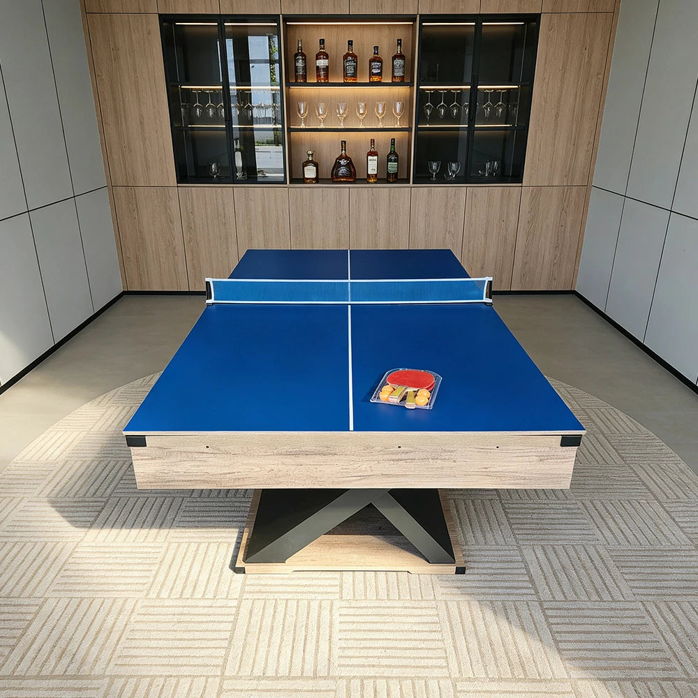 CUETIQ P028 Kingkong 7/8FT 3-in-1 Multi-Function Pool Table - Convertible to Ping Pong Table & Dining Table Top, MDF Construction - Black