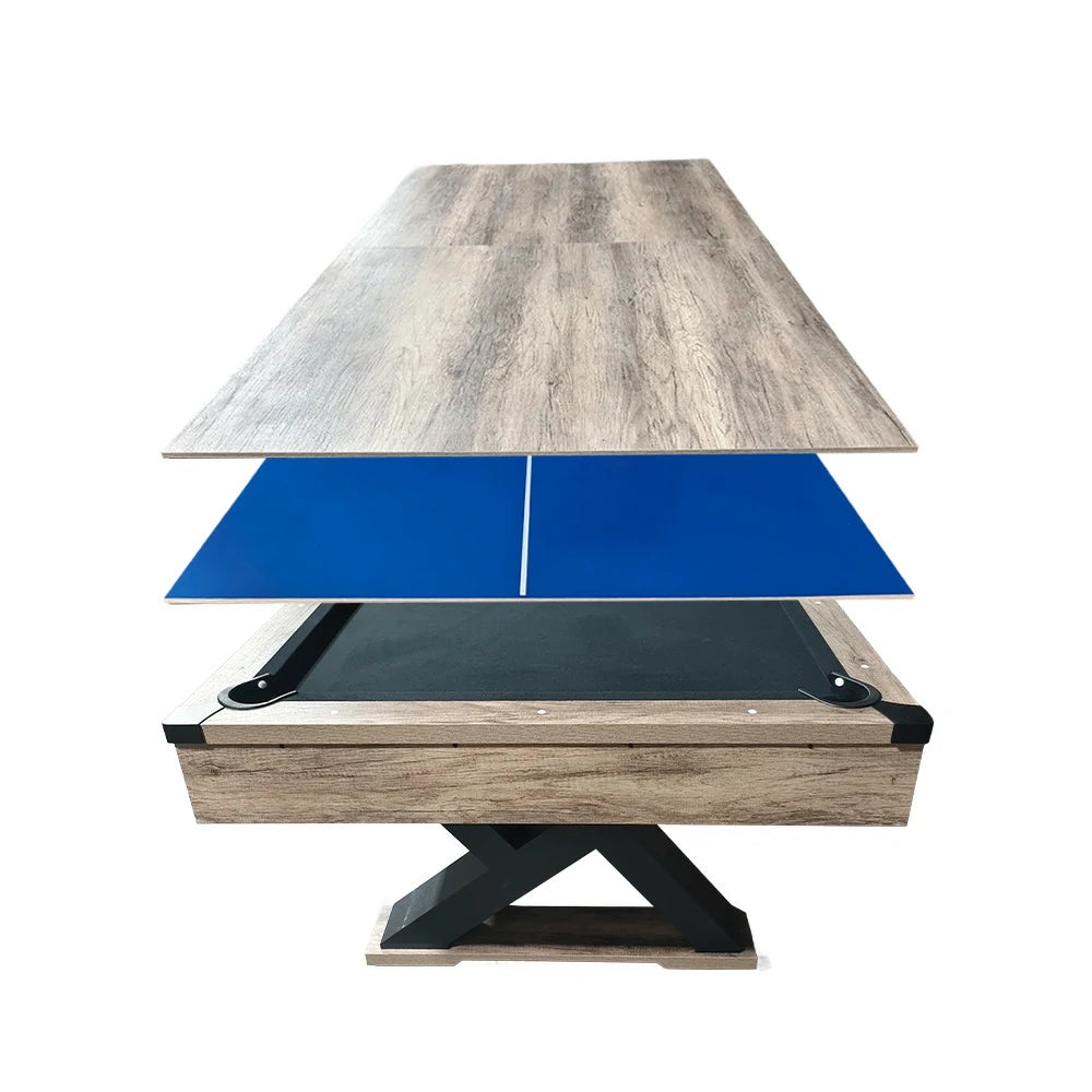CUETIQ P028 Kingkong 7/8FT 3-in-1 Multi-Function Pool Table - Convertible to Ping Pong Table & Dining Table Top, MDF Construction - Black