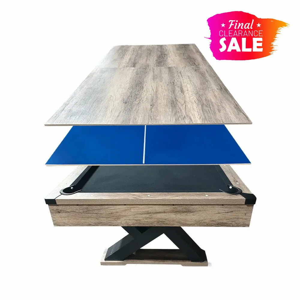 CUETIQ P028 Kingkong 7/8FT 3-in-1 Multi-Function Pool Table - Convertible to Ping Pong Table & Dining Table Top, MDF Construction - Black