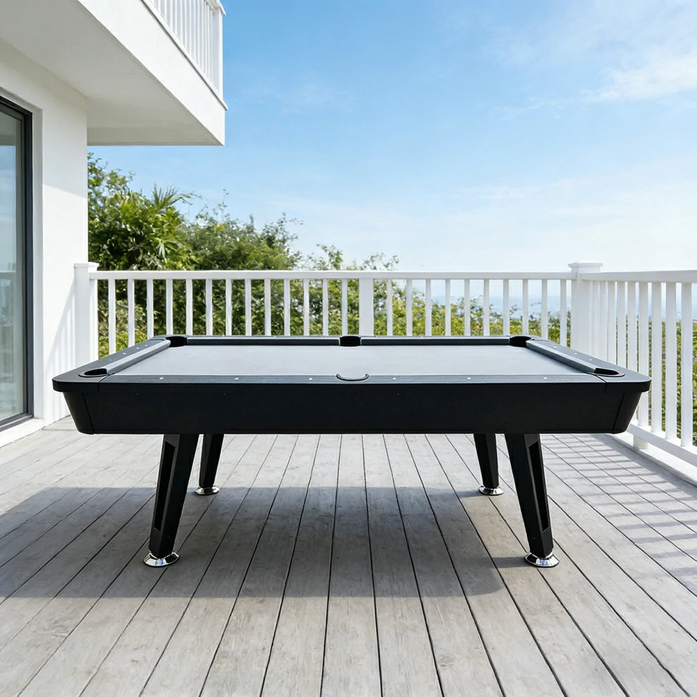 CUETIQ P032 7FT/8FT Modern MDF Billiard Table - Matte Grey Top, Heavy-Duty Metal Legs, Stable Four-Leg Design - Grey Black