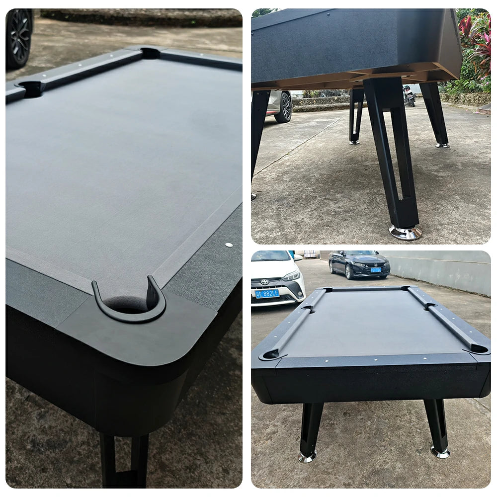 CUETIQ P032 7FT/8FT Modern MDF Billiard Table - Matte Grey Top, Heavy-Duty Metal Legs, Stable Four-Leg Design - Grey Black