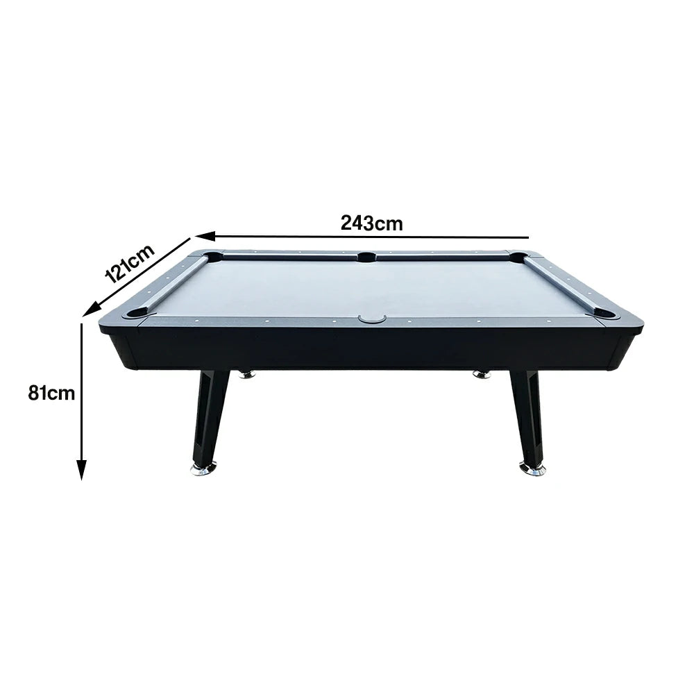 CUETIQ P032 7FT/8FT Modern MDF Billiard Table - Matte Grey Top, Heavy-Duty Metal Legs, Stable Four-Leg Design - Grey Black