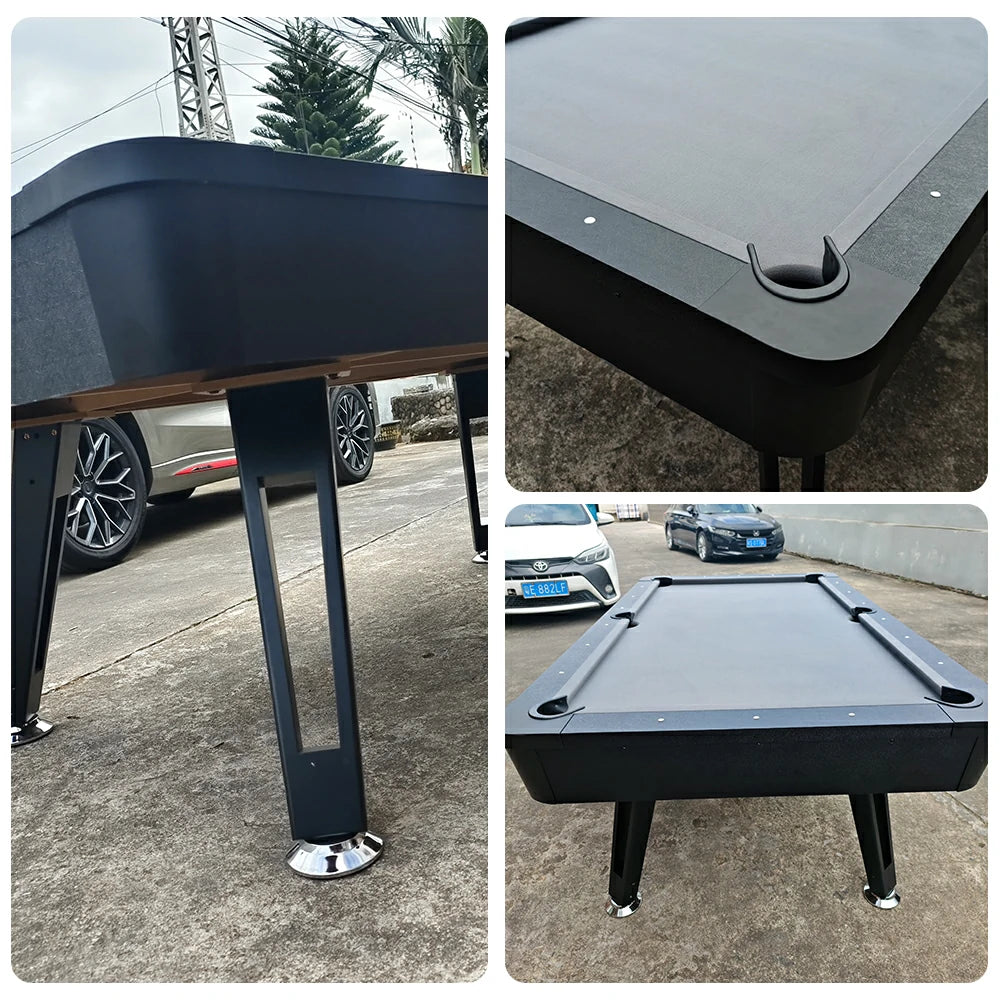 CUETIQ P032 7FT/8FT Modern MDF Billiard Table - Matte Grey Top, Heavy-Duty Metal Legs, Stable Four-Leg Design - Grey Black