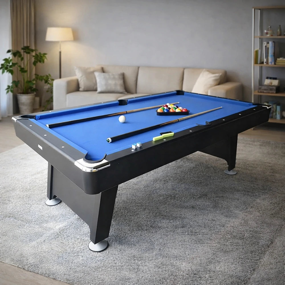 CUETIQ P033 7FT 3-in-1 Billiard Table - Pool Ping Pong Dining Combo, Heavy-Duty MDF, Modern Design - Blue Black