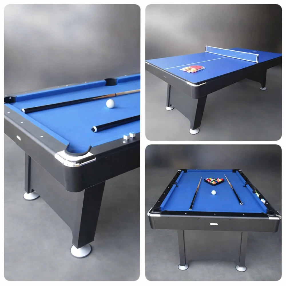 CUETIQ P033 7FT 3-in-1 Billiard Table - Pool Ping Pong Dining Combo, Heavy-Duty MDF, Modern Design - Blue Black