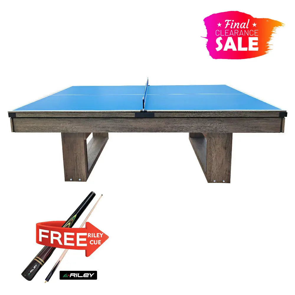 CUETIQ 8FT 3-IN-1 Simple Modern Pool Table/Billiards Table/Pingpong Table/Dining Table with Free Accessories - Oak Finish
