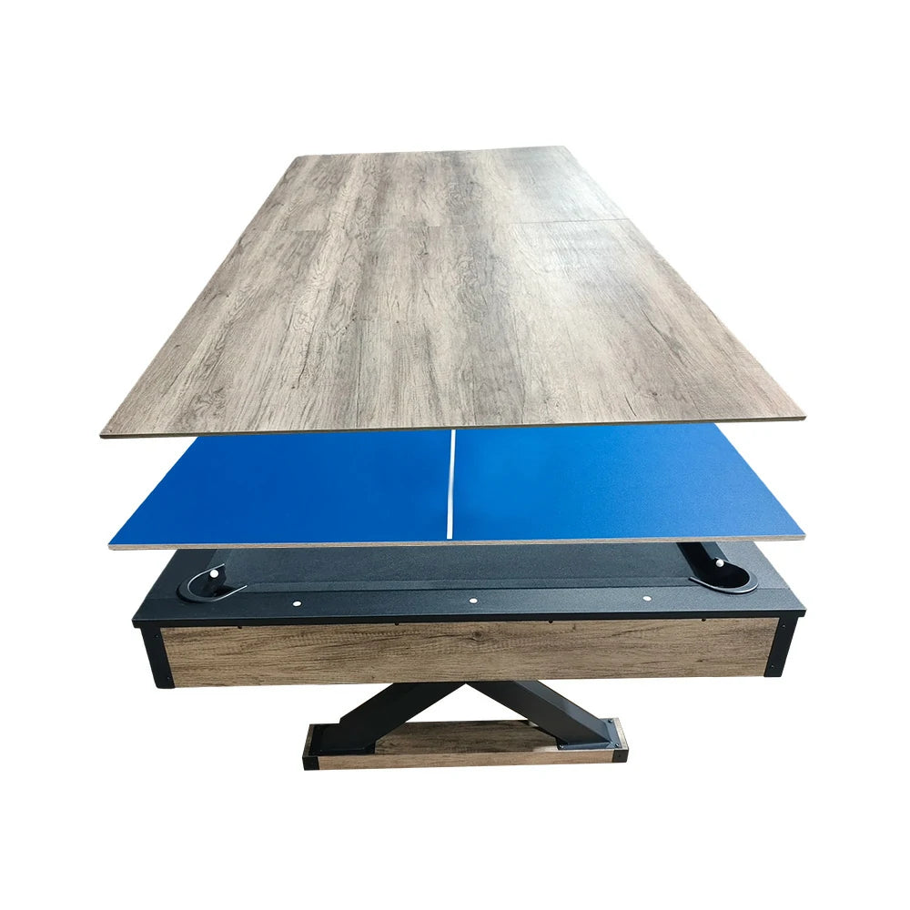 CUETIQ P046 7/8FT 3-in-1 Multi-Function Pool Table - Convertible to Ping Pong Table & Dining Table Top, MDF Construction - Black