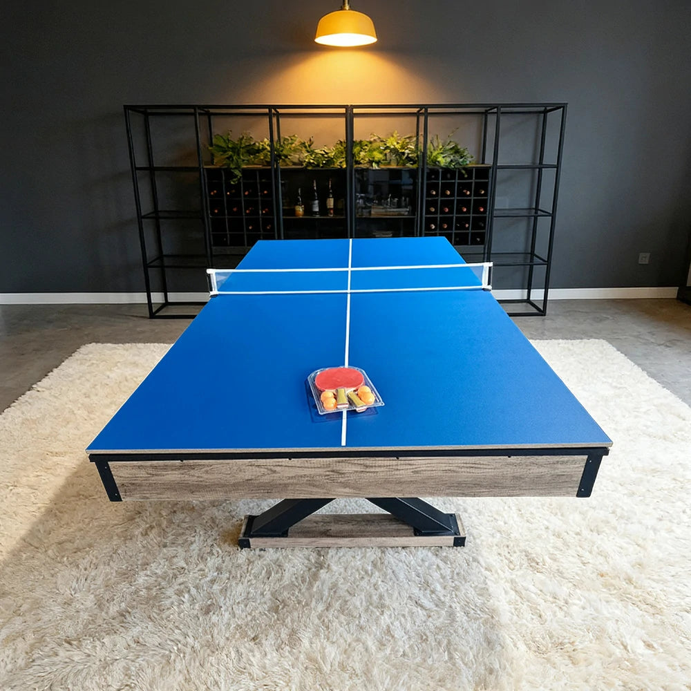 CUETIQ P046 7/8FT 3-in-1 Multi-Function Pool Table - Convertible to Ping Pong Table & Dining Table Top, MDF Construction - Black