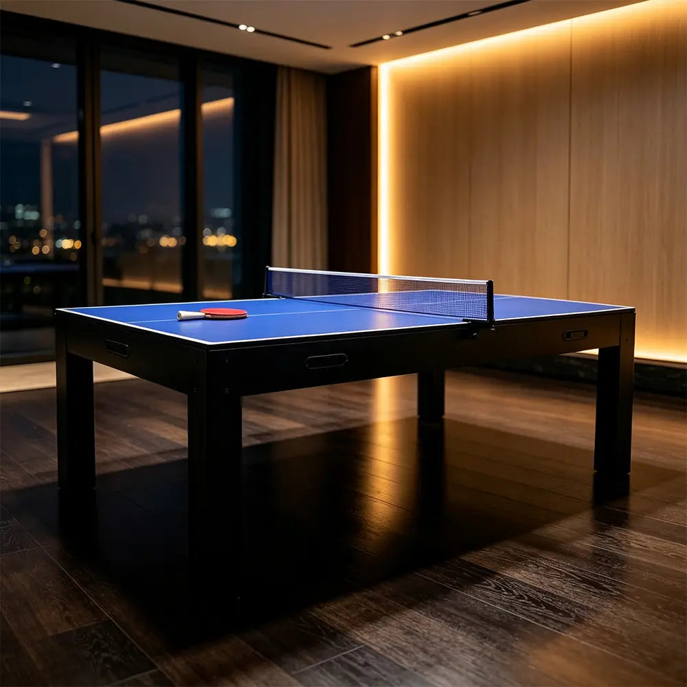 CUETIQ 7FT MDF 4-IN-1 Convertible Multi-function Table Free Accessories Air Hockey/ Billiards Table/ Dining Table/ Table Tennis Table - Black&Blue