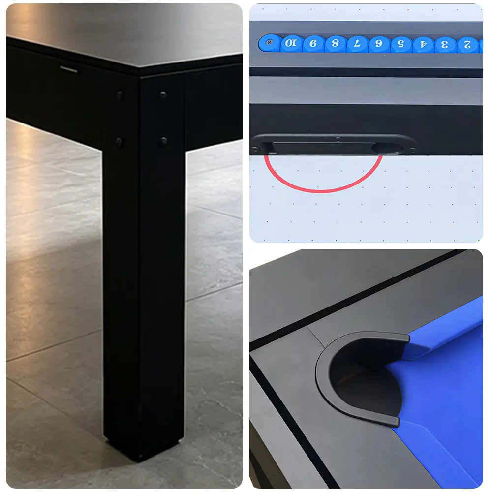 CUETIQ 7FT MDF 4-IN-1 Convertible Multi-function Table Free Accessories Air Hockey/ Billiards Table/ Dining Table/ Table Tennis Table - Black&Blue