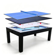 CUETIQ 7FT MDF 4-IN-1 Convertible Multi-function Table Free Accessories Air Hockey/ Billiards Table/ Dining Table/ Table Tennis Table - Black&Blue