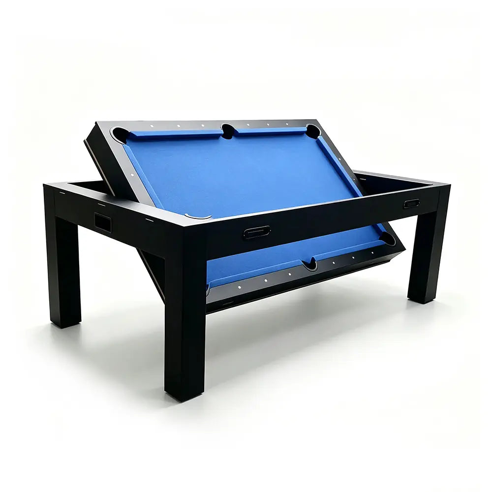 CUETIQ 7FT MDF 4-IN-1 Convertible Multi-function Table Free Accessories Air Hockey/ Billiards Table/ Dining Table/ Table Tennis Table - Black&Blue