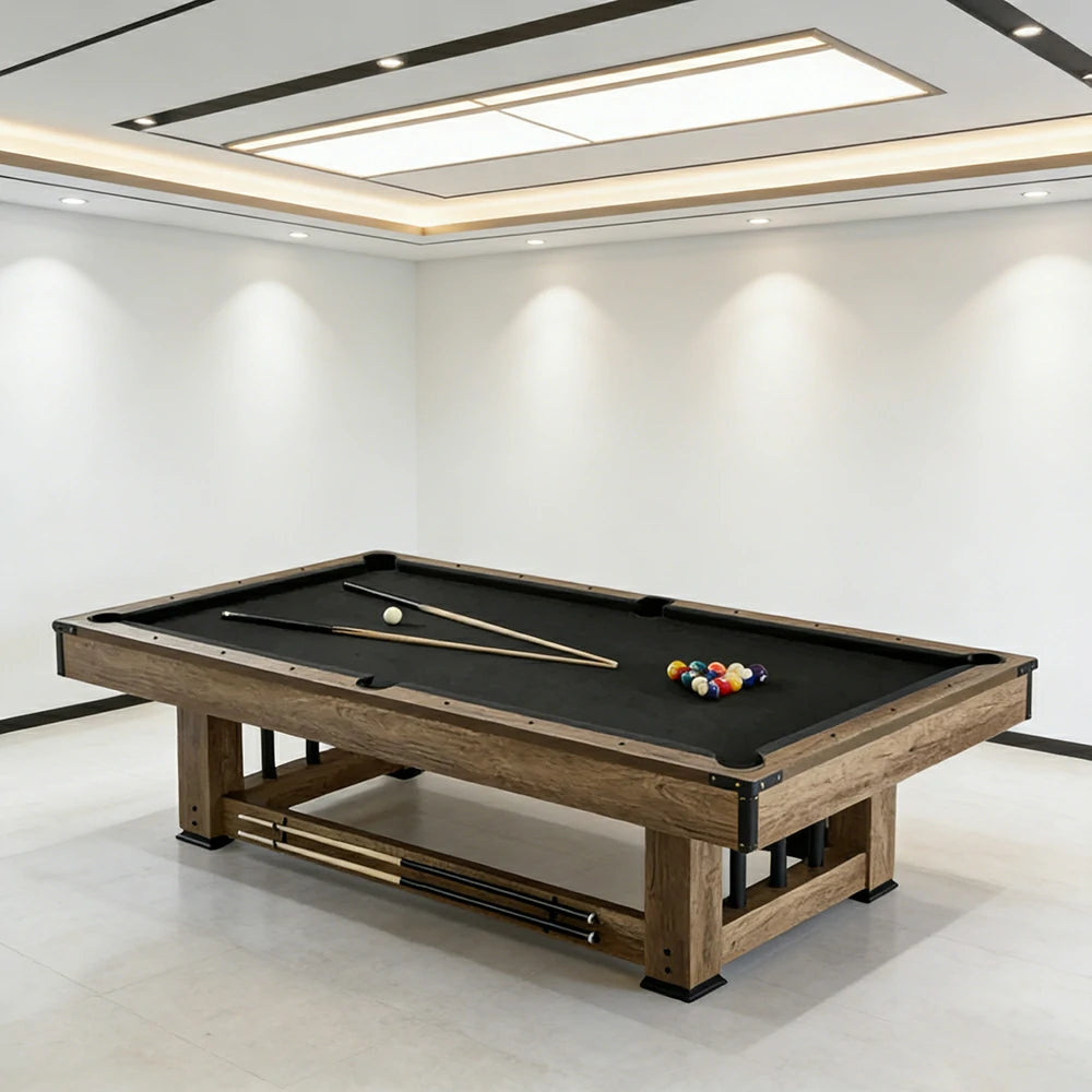 CUETIQ 9FT Pool Table Professional Billiard Table MDF Wood Construction Built-in Cue Rack Home Game Set Wood Finish - Black