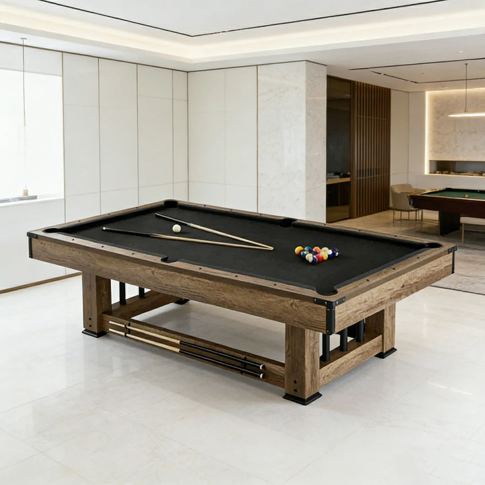 CUETIQ 9FT Pool Table Professional Billiard Table MDF Wood Construction Built-in Cue Rack Home Game Set Wood Finish - Black