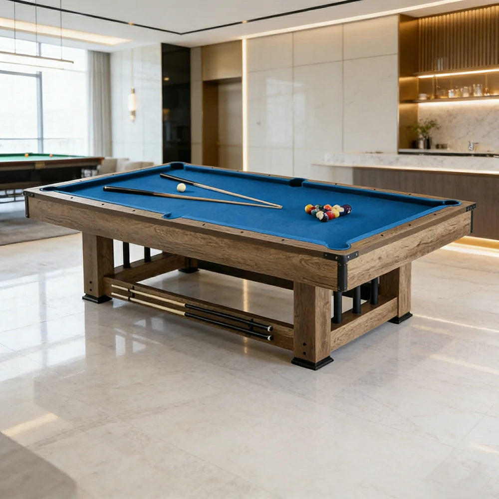 CUETIQ 9FT Pool Table Professional Billiard Table MDF Wood Construction Built-in Cue Rack Home Game Set Wood Finish - Blue