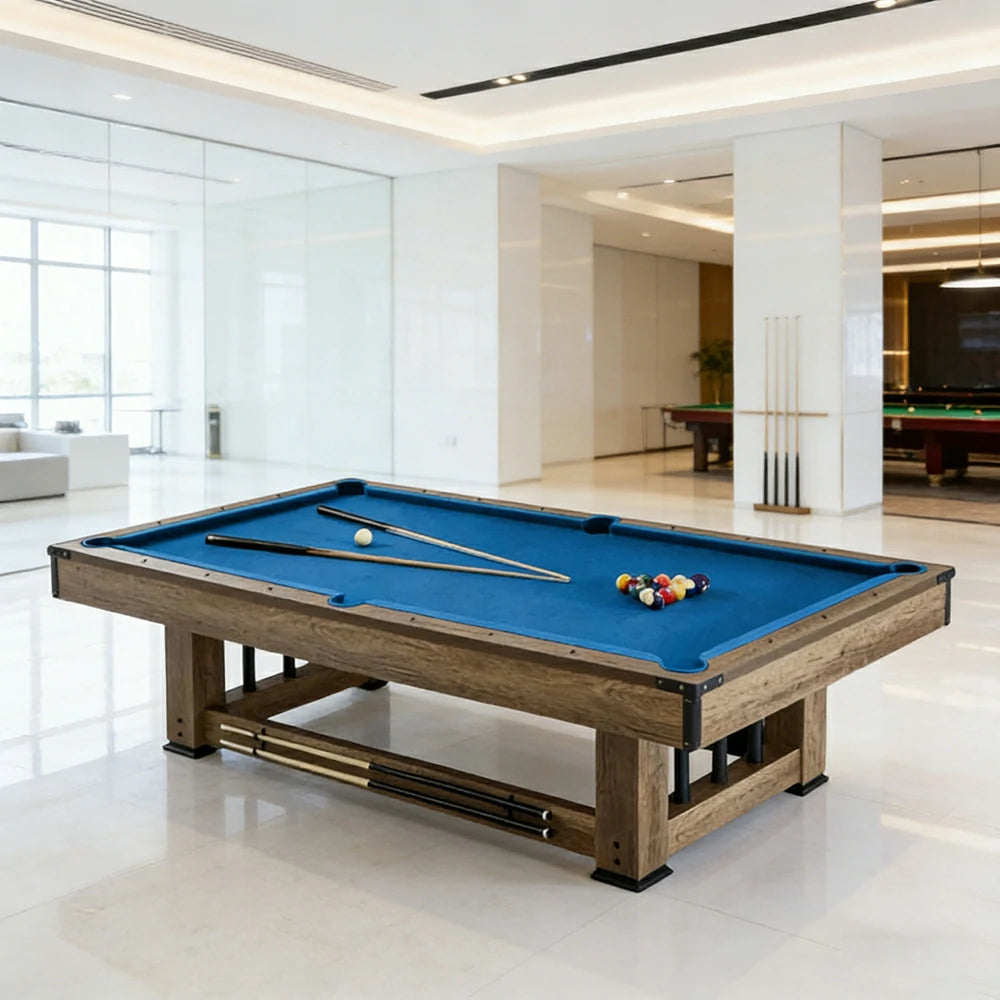 CUETIQ 9FT Pool Table Professional Billiard Table MDF Wood Construction Built-in Cue Rack Home Game Set Wood Finish - Blue